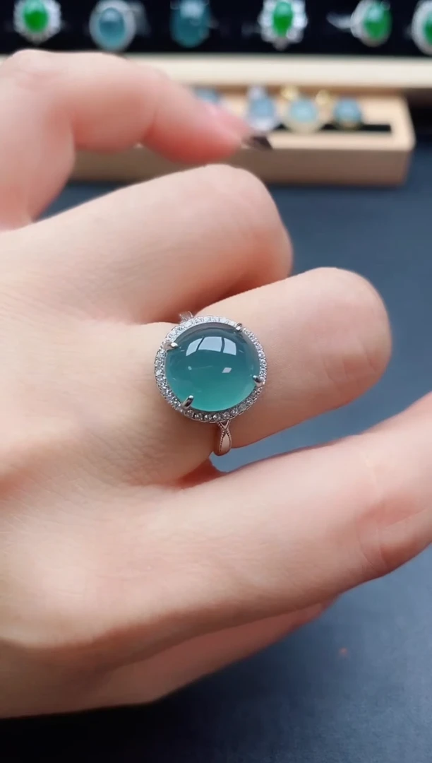 翡翠戒指银S925镶嵌50800