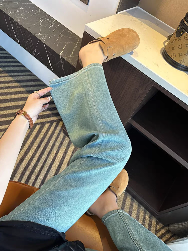 【陆拾玖】牛仔裤薄款翻边裤子直筒韩版女春夏