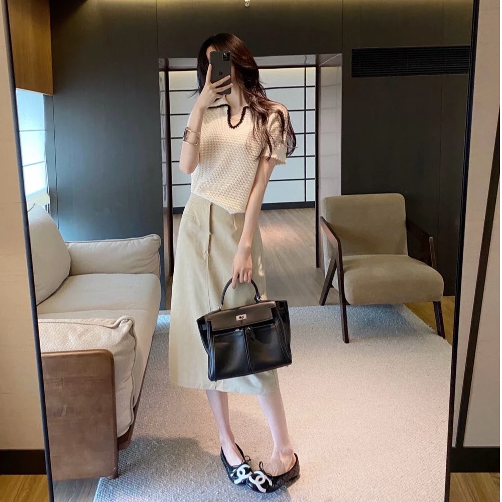 休闲针织套头款静奢风洋气上衣性感辣妹外穿半身裙时尚气质两件套