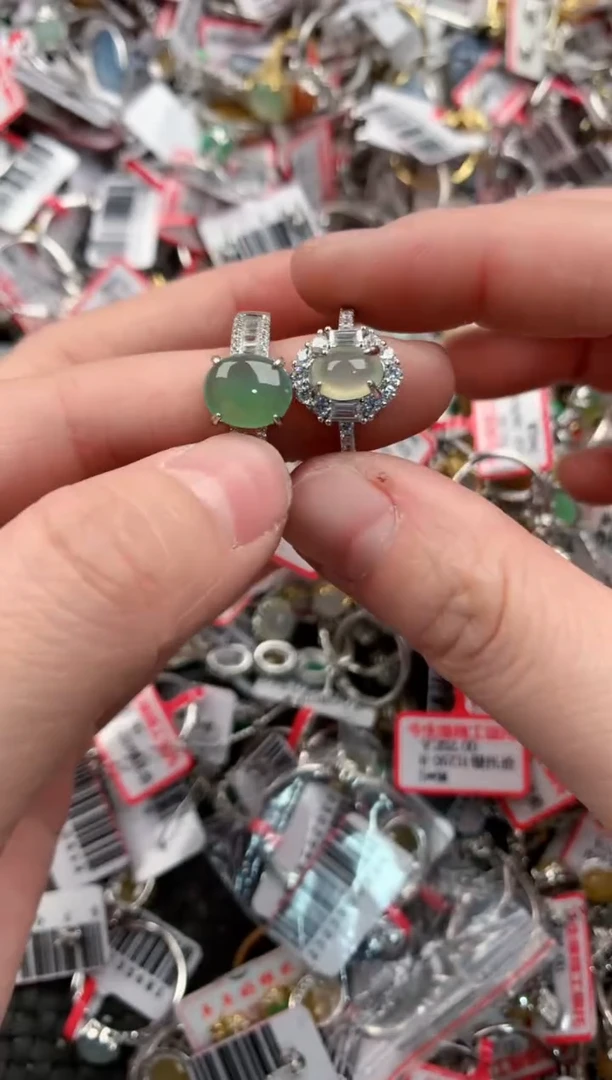 银S925镶嵌戒指翡翠666----6