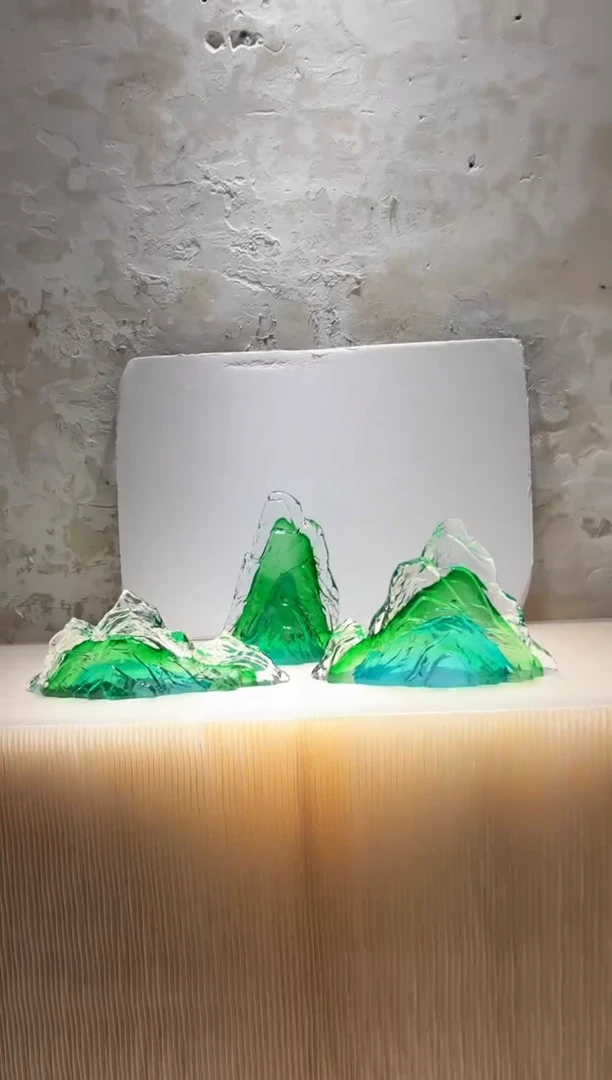 摆件老**兹璨石美学翡翠山一组艺术摆件
