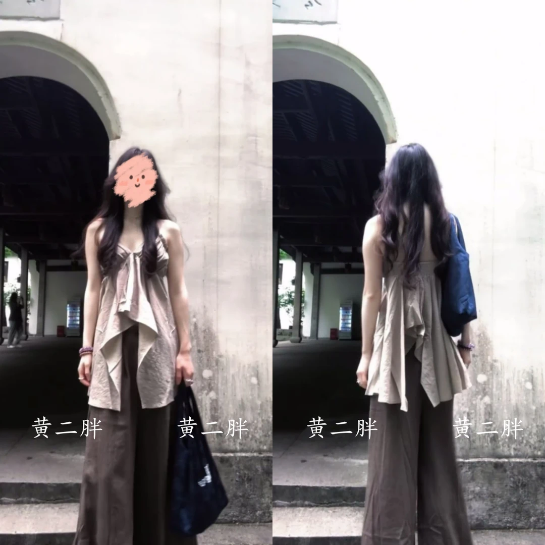 老钱风气质穿搭一整套不规则抹胸吊带上衣+休闲阔腿裤2025夏新款