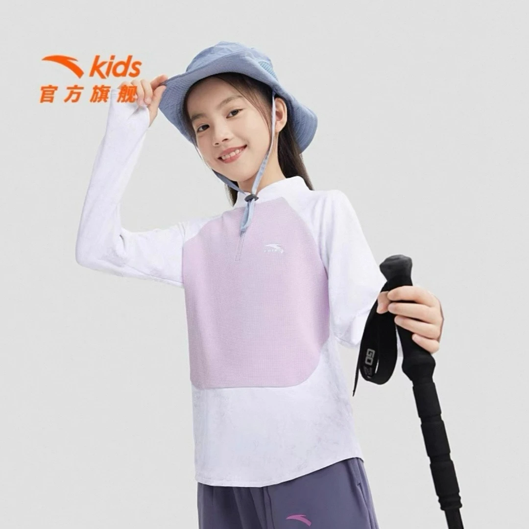 安踏儿童长袖T恤女童上衣2025新款爆款洋气百搭休闲套头打底衫