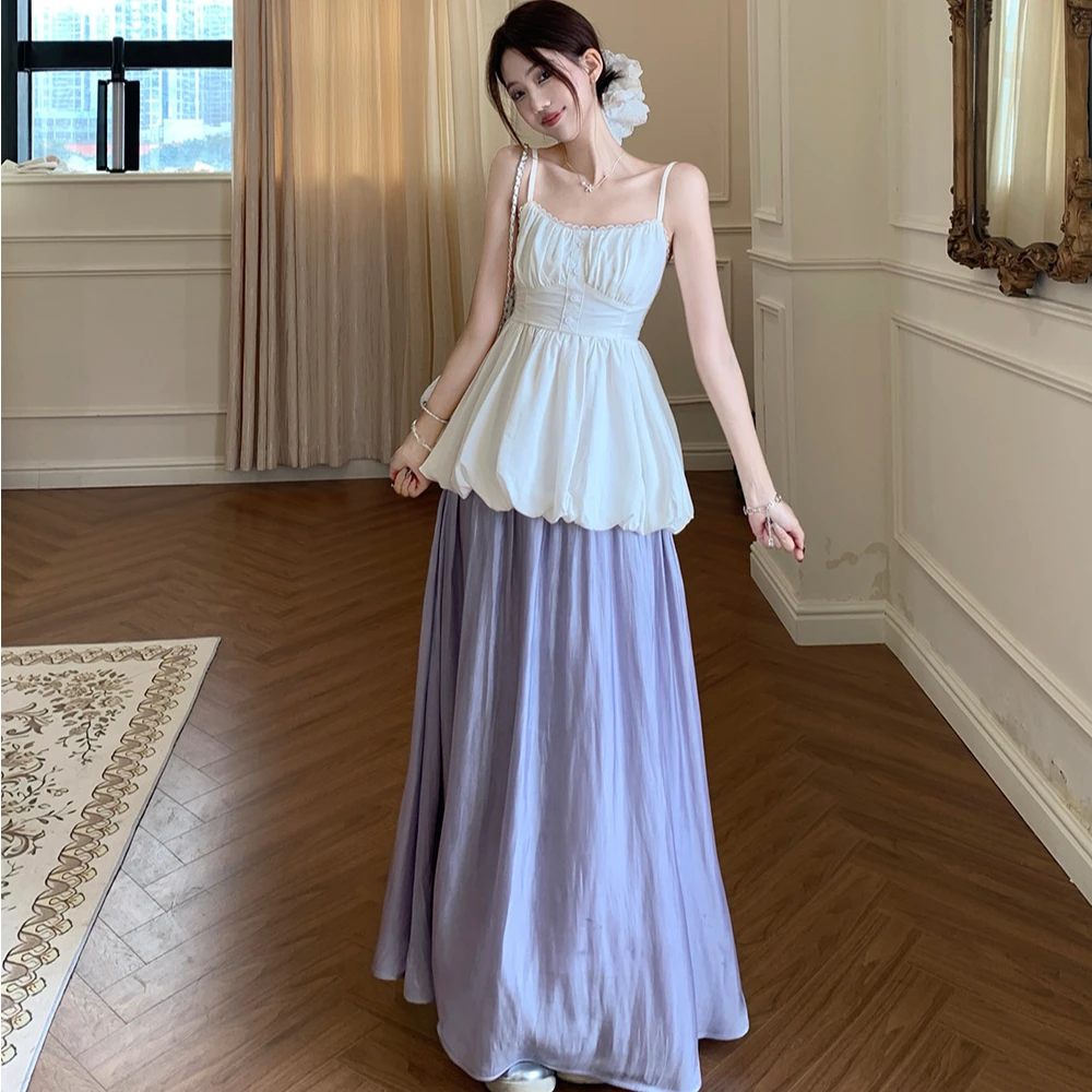 法式温柔风套装蕾丝花边吊带背心女夏季高腰a字半身裙气质两件套