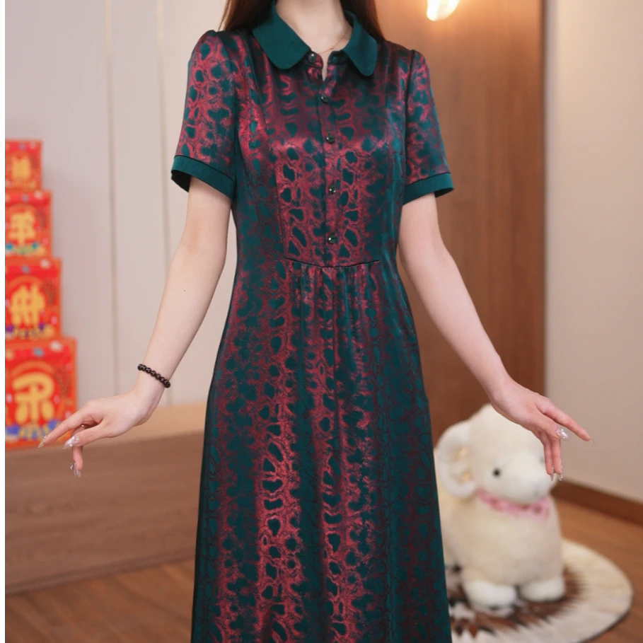 【视频专享】2025新款桑蚕丝渐变大码夏季连衣裙真丝中式显瘦女