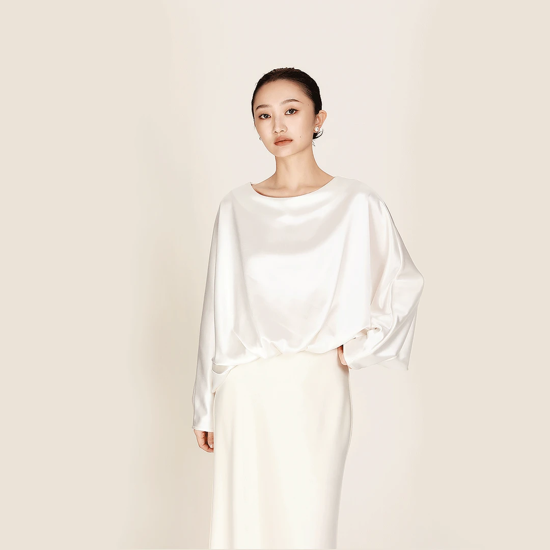 WVOW【 寻梦巴黎】春莹润光泽醋酸缎面松弛剪裁廓式上衣WV0068