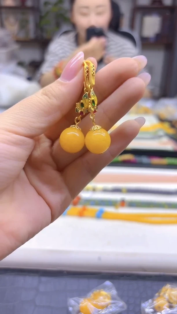14K金镶嵌翡翠耳饰DIY款E304