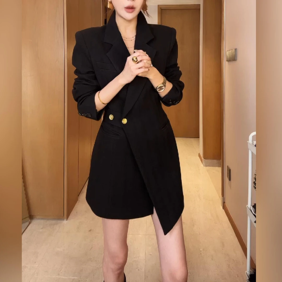 酷飒御姐范黑色长袖西装外套女高端轻奢气质日常通勤收腰显瘦上衣