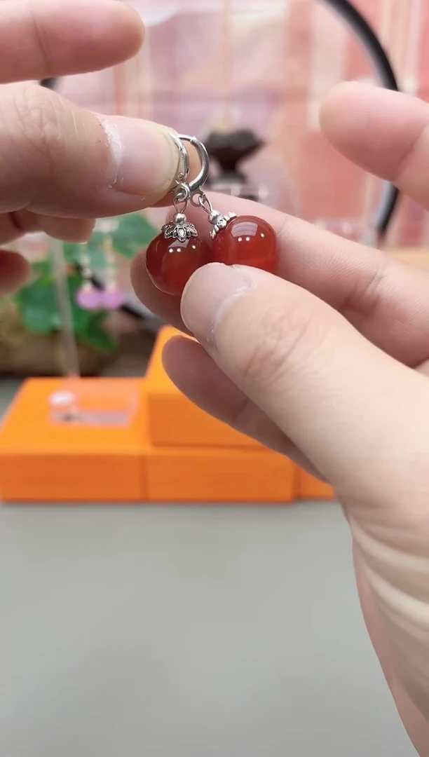 银S925镶嵌耳坠玛瑙/玉髓y281