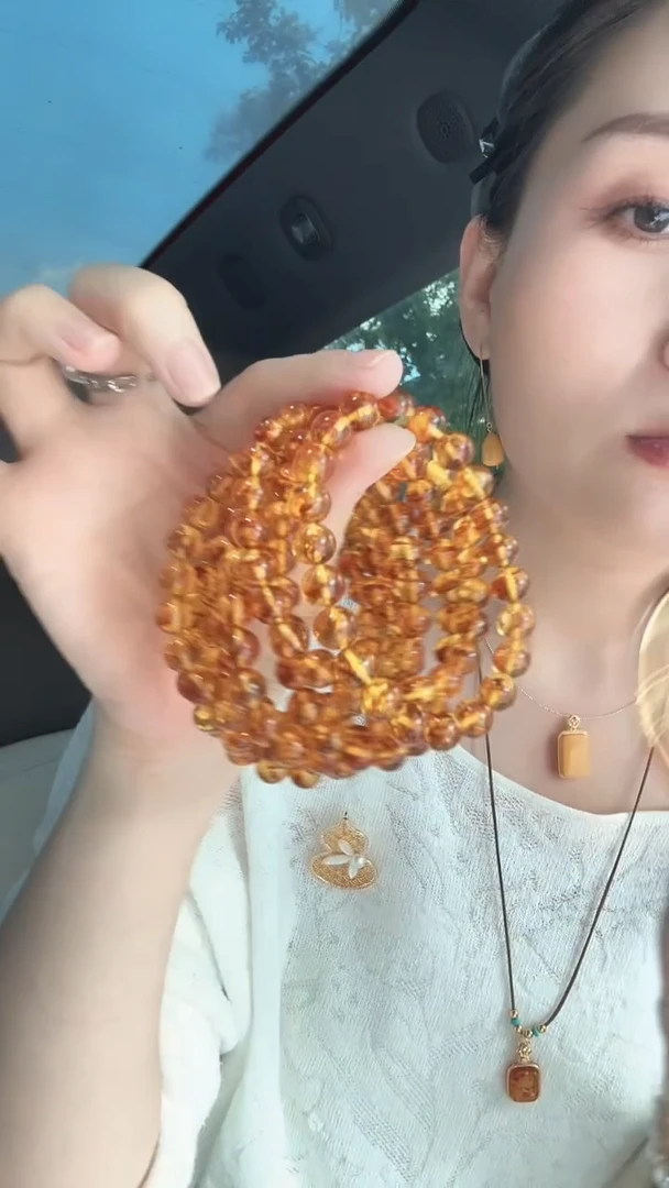 手链琥珀（花珀）未镶嵌正圆花珀手链1条
