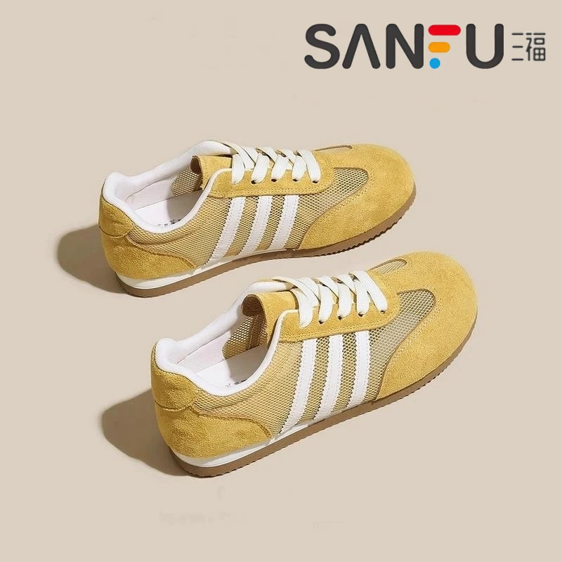 三福百搭网面德训鞋女2025夏季新款复古薄款透气运动鞋平底阿甘鞋