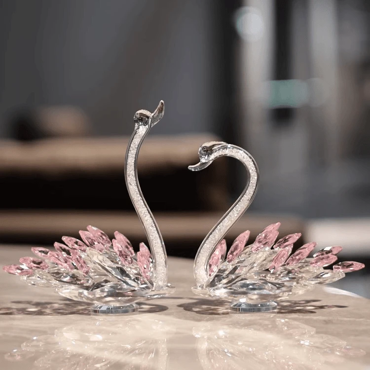 粉色水晶天鹅脖子灌钻轻奢摆件餐桌客厅摆件