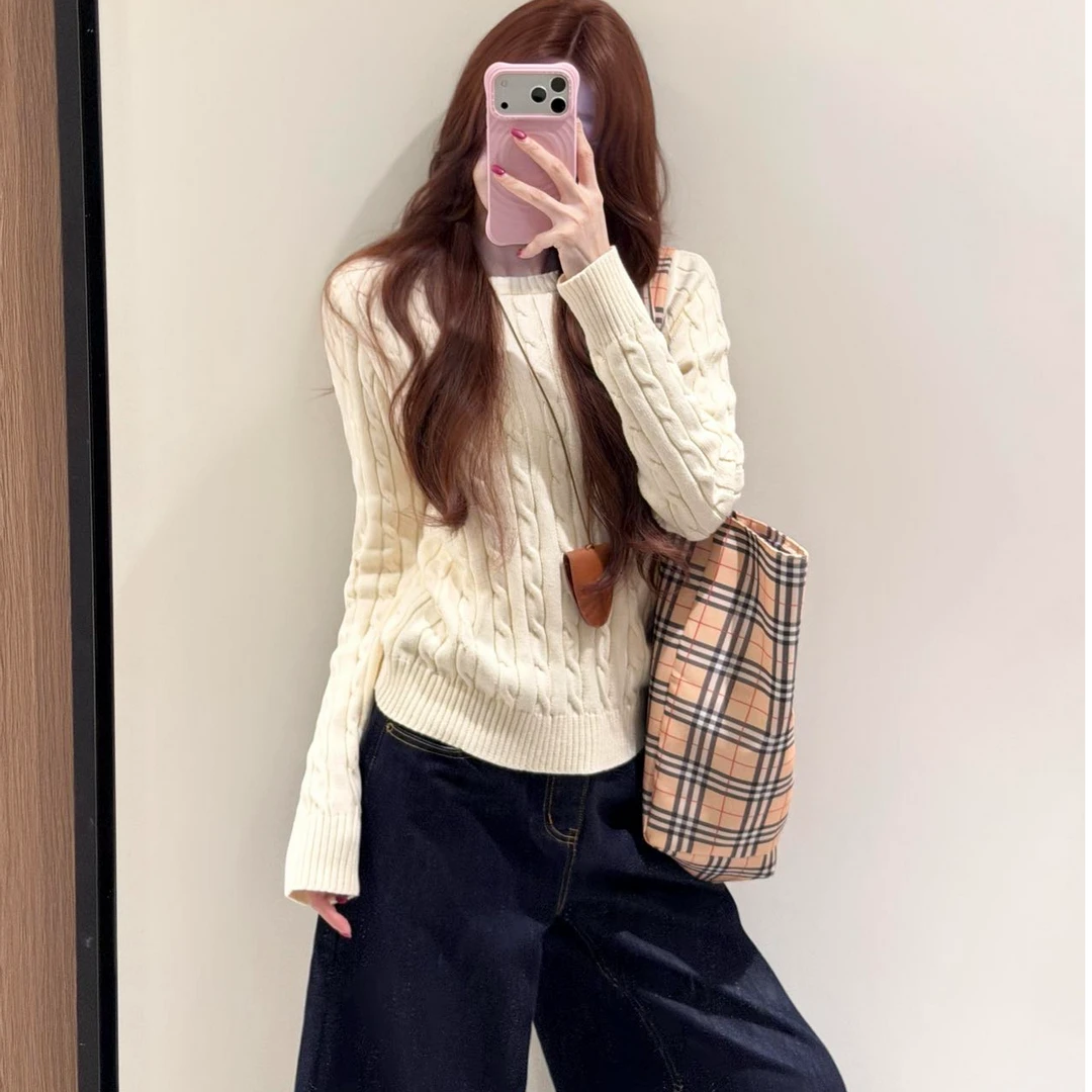 简约时尚气质显瘦针织长袖套头上衣洋气休闲百搭宽松牛仔长裤套装