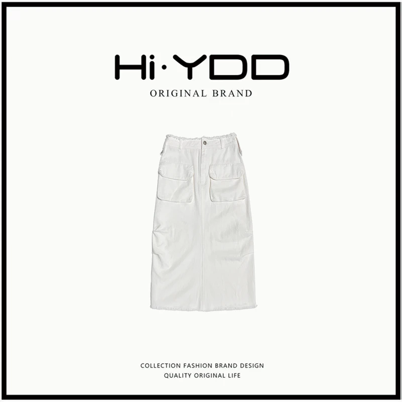 工装风开衩摆设计显瘦百搭牛仔半裙A989