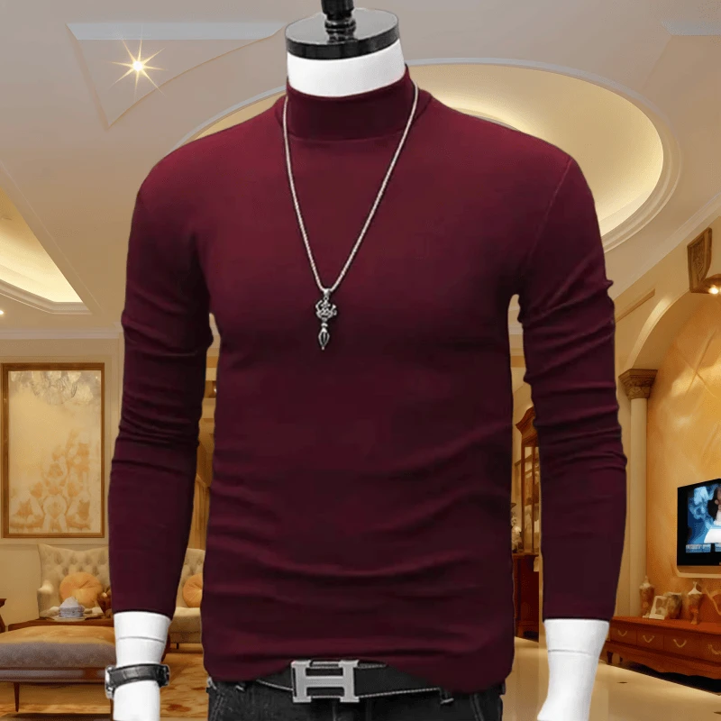 冬季半高领双面德绒保暖纯色打底衫长袖卫衣男士修身套头内搭上衣