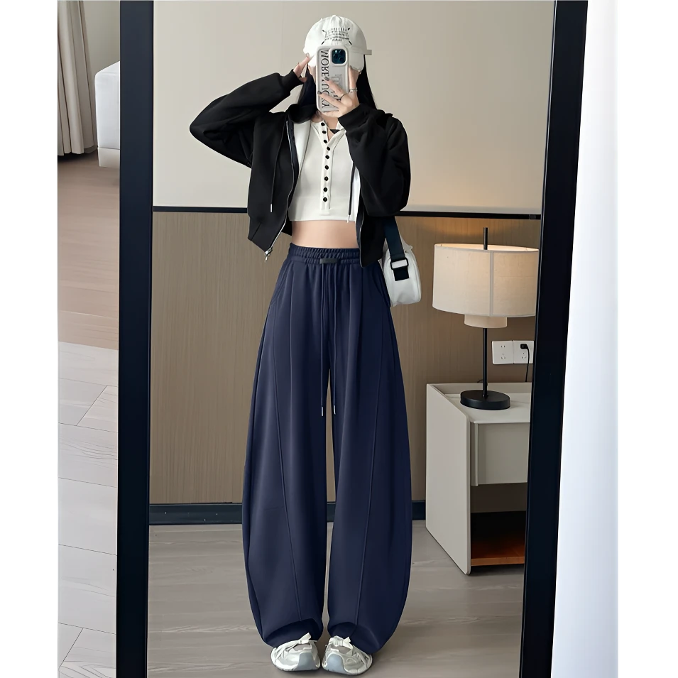 JN823#初秋新款黑标弯刀裤垂感高腰显瘦百搭宽松运动裤休闲裤