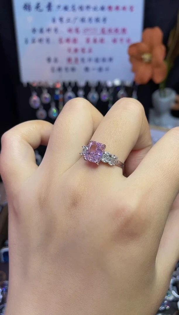 合成碳硅石925银编号F0154 戒指 冷调粉 高碳钻