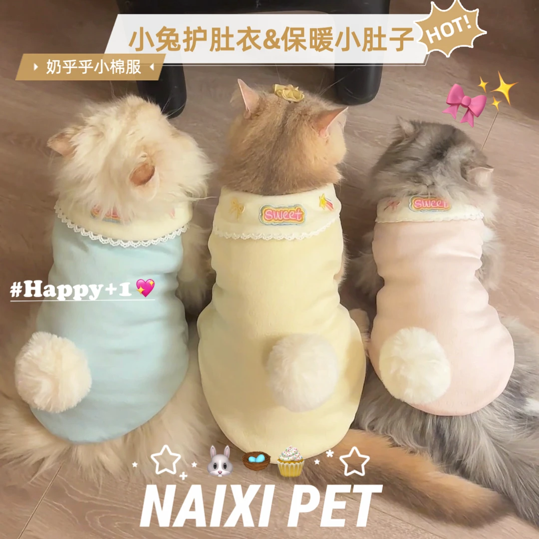 猫咪护肚衣保暖棉服防着凉睡衣护肚子宠物猫狗家居服可拆卸加绒款