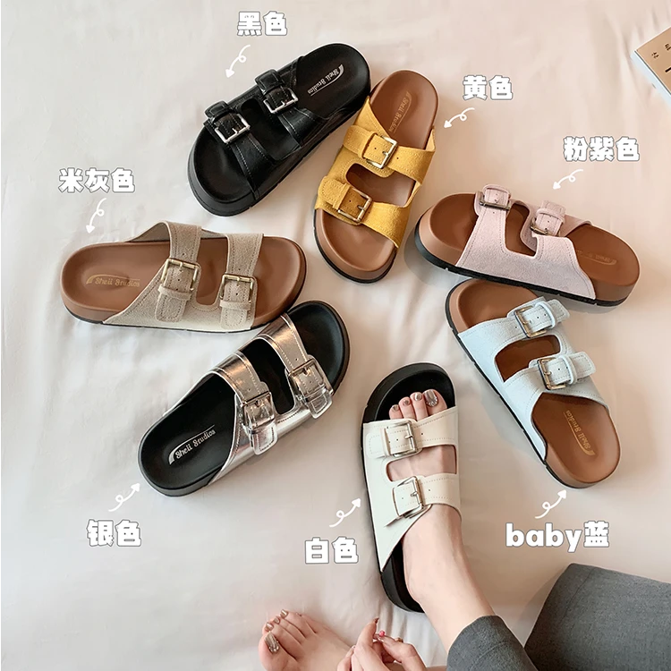 【苏茵茵】棉花勃肯~双扣带厚底休闲沙滩凉拖女勃肯拖鞋E5215031