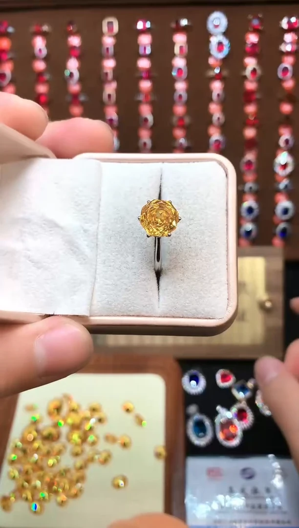 黄晶戒指银S925镶嵌......