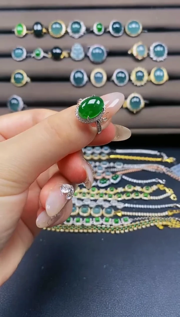 翡翠戒指银S925镶嵌1221