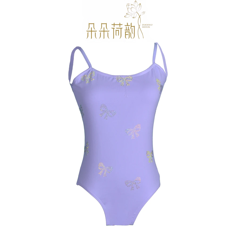 朵朵荷韵紫色带钻小蝴蝶吊带体服（小晒痕）