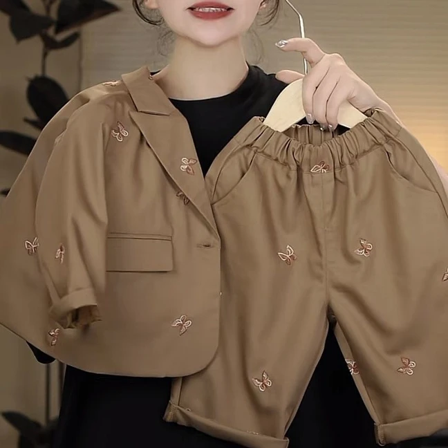 儿童春季西服套装男女童高级感时髦衣服学生春秋款时尚时髦二件套