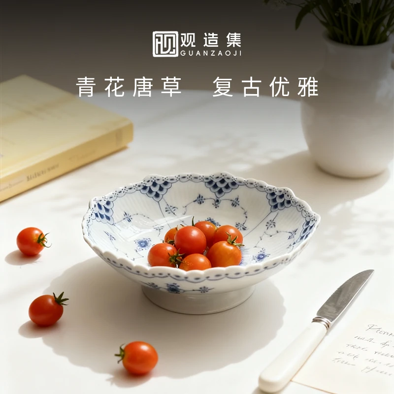 【观造集/万寿春藤】景德镇高温白瓷陶瓷家用中式果盘点心糕点盘