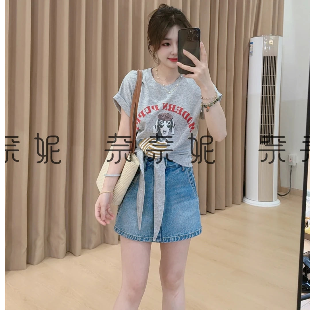 奈奈妮【牛仔裙裤】牛仔裙裤高腰显瘦休闲百搭设计感7005