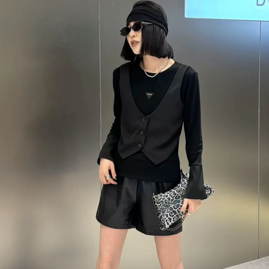 0191欧货马甲假两件气质洋气小衫
