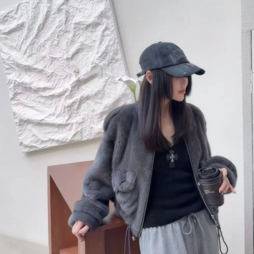 RUYIFASH抽绳竖兜水貂外套