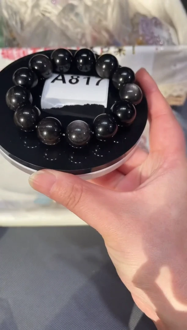 未镶嵌黑曜岩手链银曜石  16mA817