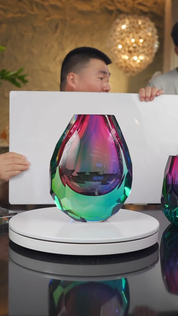 琉璃手工艺品福利三色切面花瓶大号