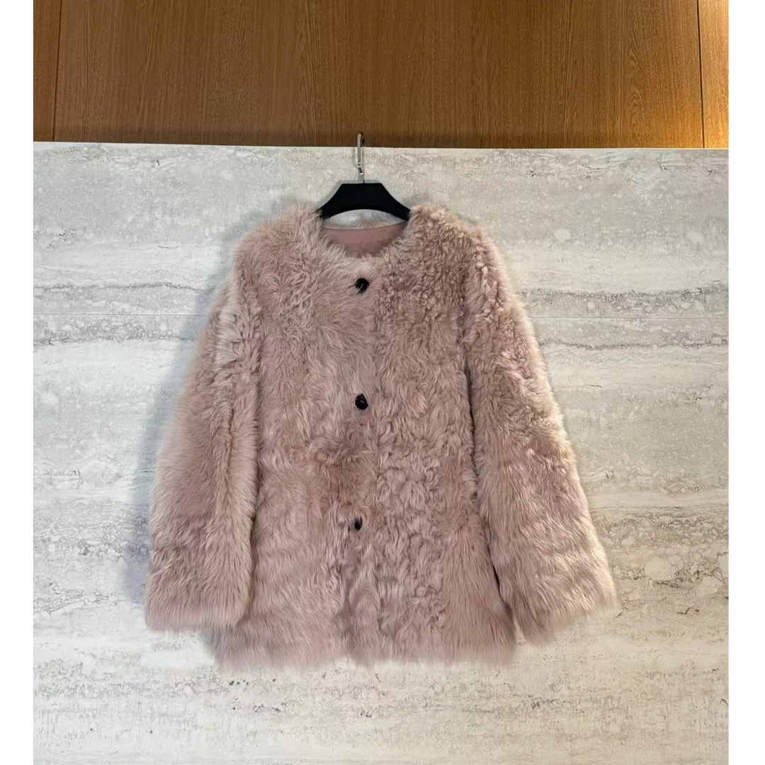 TANTAN 气质短款秋冬圆领羊皮毛一体外套3862