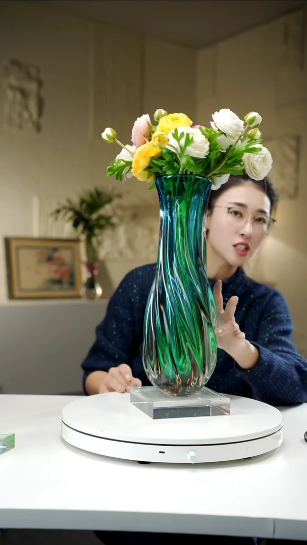 手工艺品琉璃琥珀蓝波浪花瓶