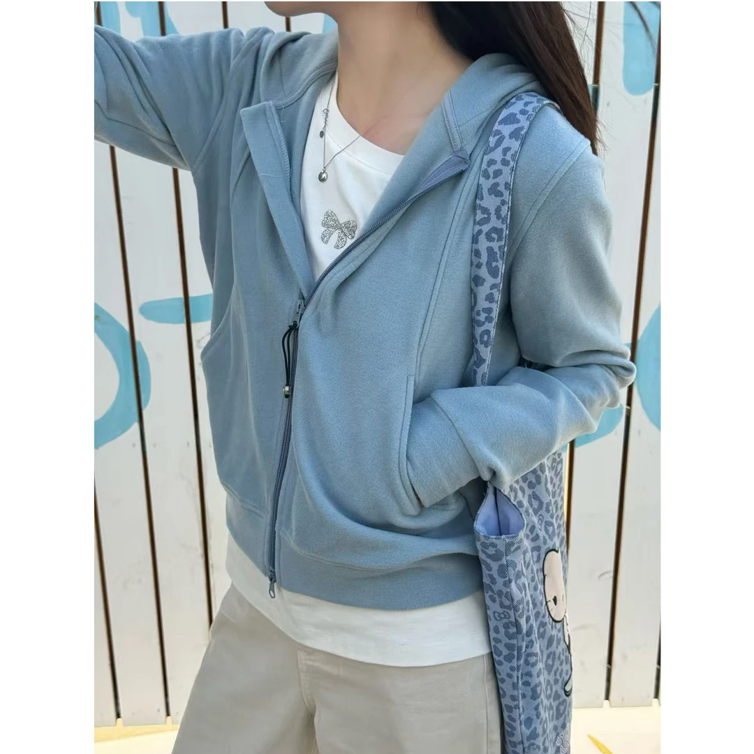 YOI MAGIS【美美桑内】德绒连帽拉链衫软绵绒感休闲百搭卫衣外套女