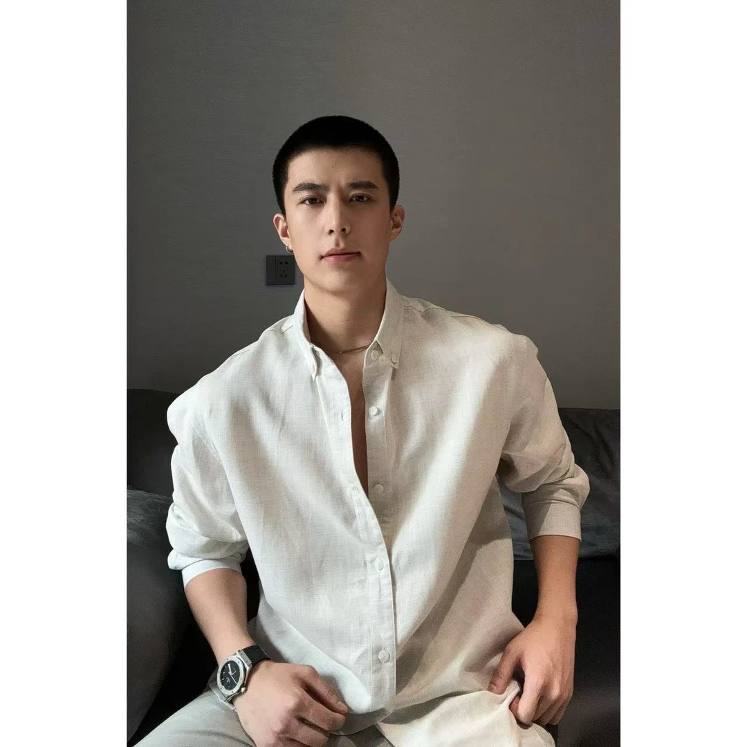 老钱风亚麻衬衫男夏季薄款复古长袖衬衣痞帅高级感莱赛尔棉麻外套