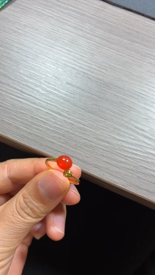 合金戒指南红玛瑙一***叶戒指