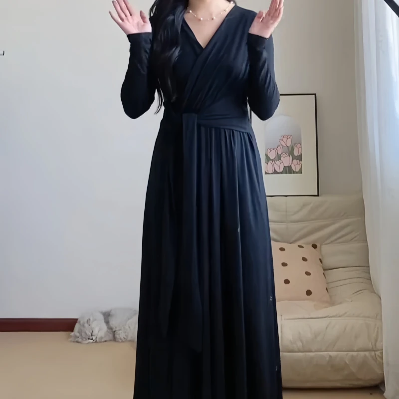 早秋大码优雅风时尚风连衣裙新款胖mm遮肚显瘦气质风高级感连衣裙