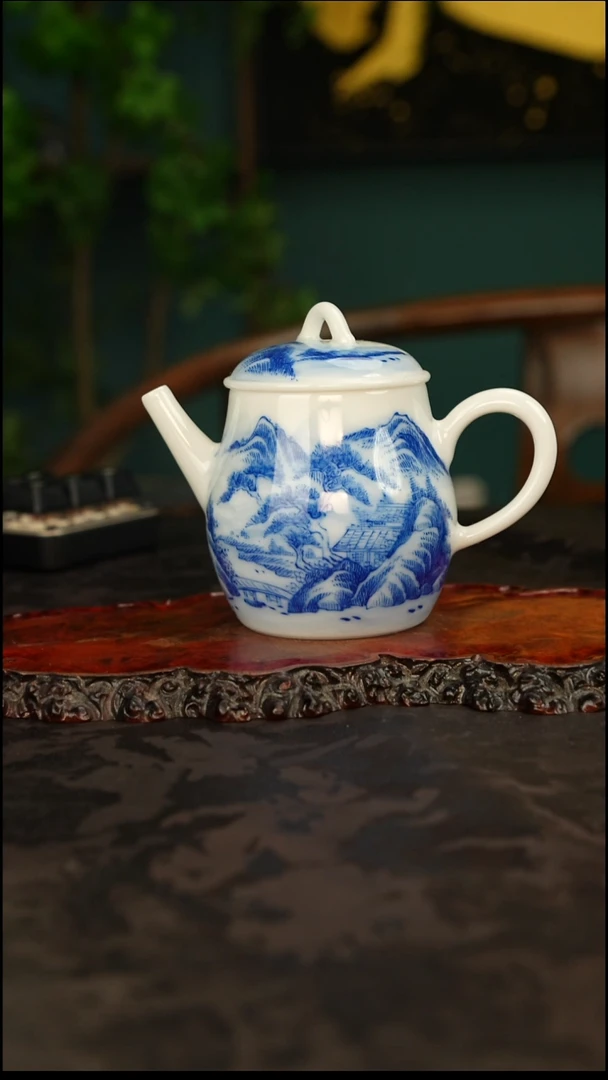 青花手绘陶瓷壶瓷瓷