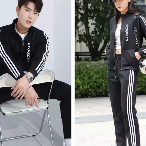 Y79880  时尚休闲男女同款运动套装春秋条纹运动服百搭显瘦两件套