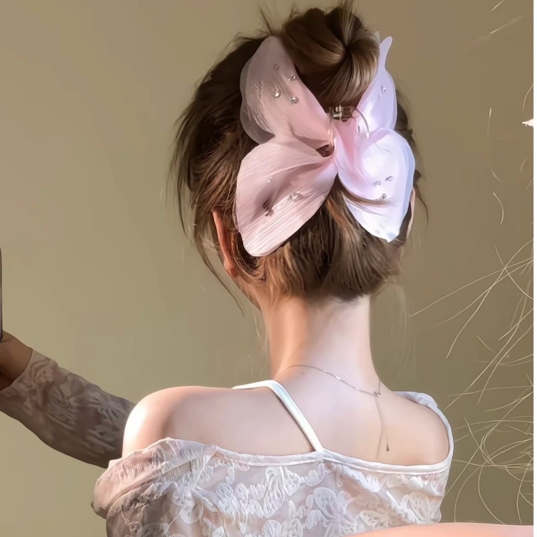 法式超仙薄纱蝴蝶抓夹大号鲨鱼夹发饰发夹简约气质后脑勺盘发夹子