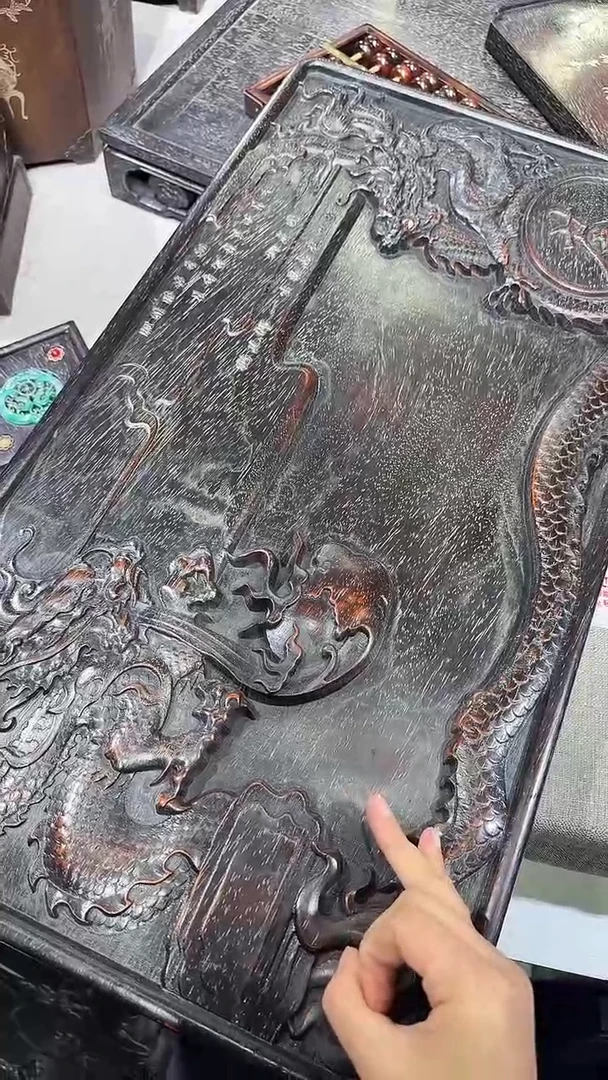 木恬**无紫檀雕刻龙茶海