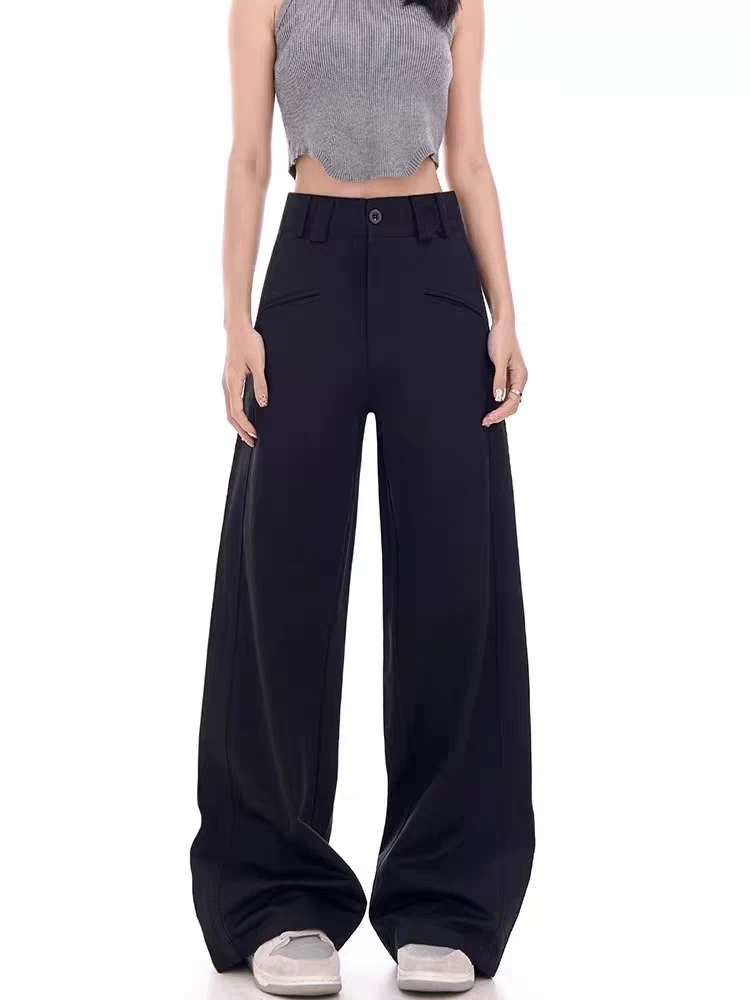 黑色微喇西装裤女春夏新款胖mm高腰宽松梨型身材大码垂感阔腿裤子
