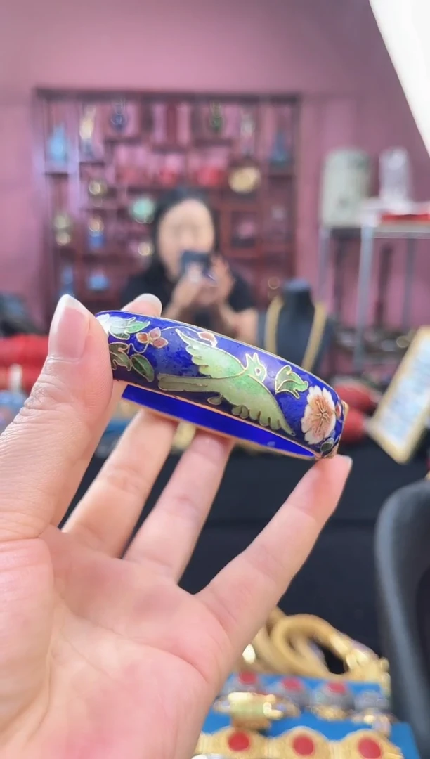 非遗 景泰蓝花鸟开口镯 56-64宝蓝