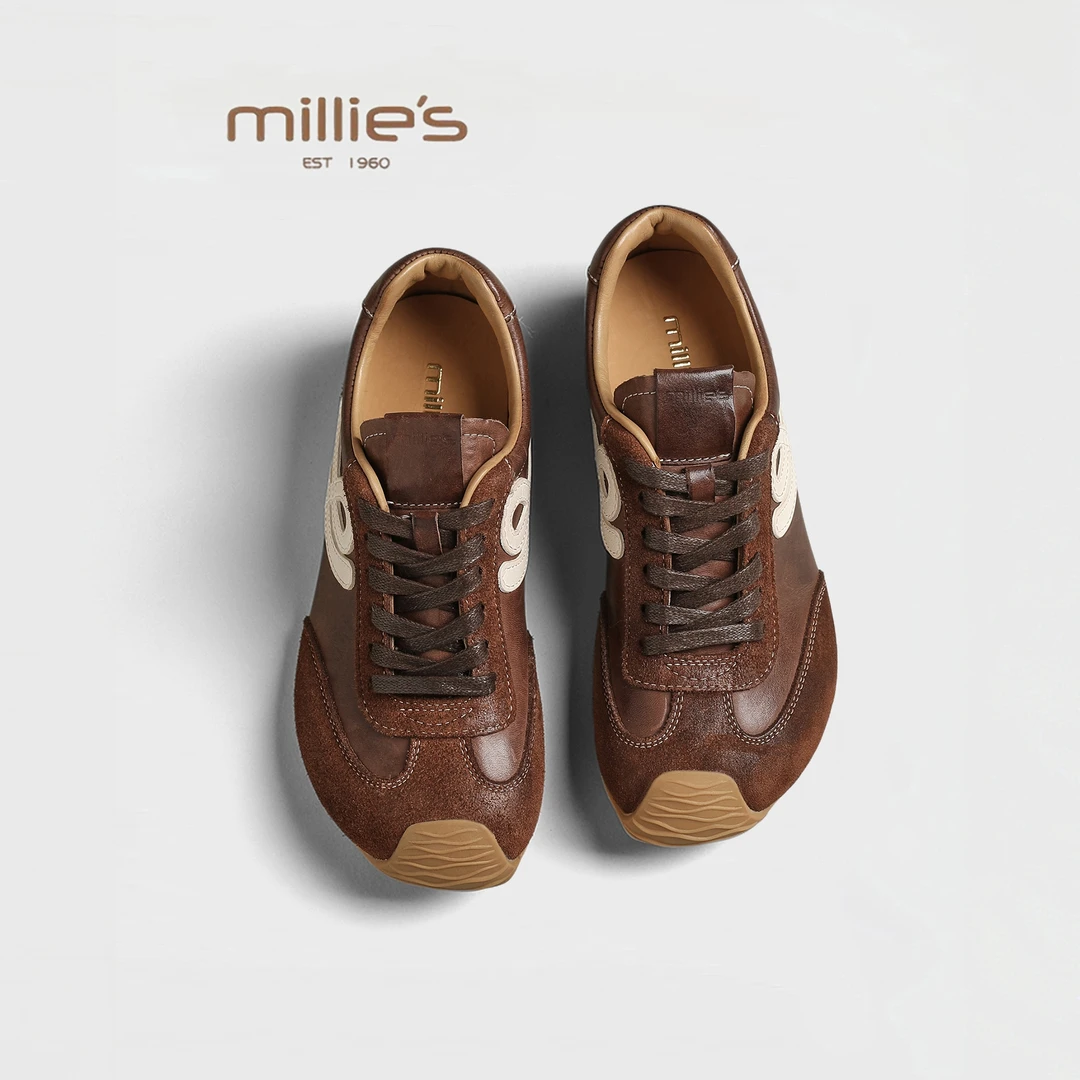 MILLIE'S/妙丽运动时尚真皮德训鞋2025新款秋复古休闲百搭阿甘鞋