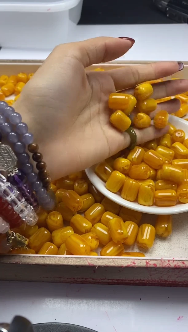 【闪购商品】蜜蜡颈饰未镶嵌w103蜜蜡白花蜡直切桶珠*3个