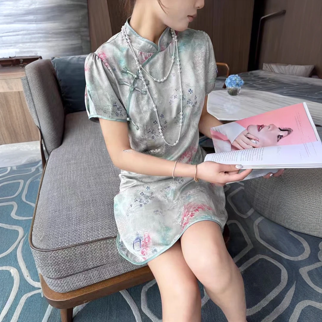 晨浠定制】深圳南油国风镂空盘扣旗袍连衣裙1863