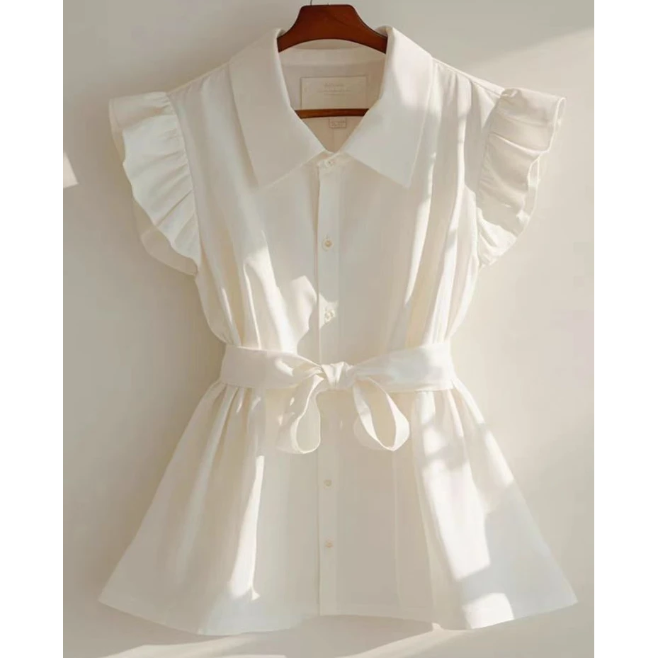 时尚设计感2025新款小飞袖夏季收腰显瘦气质百搭时尚上衣超仙衬衫