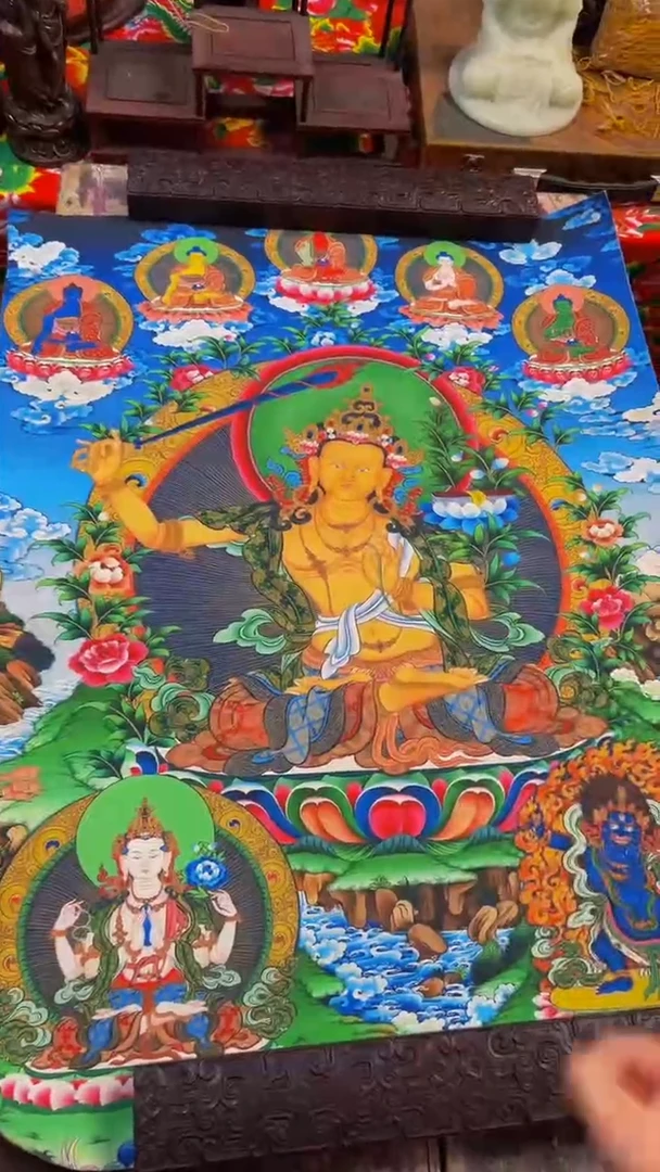 装裱画精品绘画手工唐卡链接---文殊菩萨